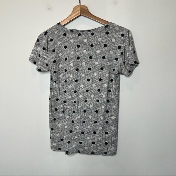 J Crew Womens Size XS Grey Polka Dot Tee Shirt Slub Cotton Blue White Crewneck - Picture 2 of 8